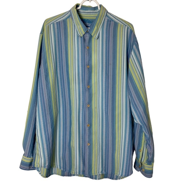 Vintage‎ Tommy Bahama Striped Long Sleeve Button Down Silk Shirt Men’s XL - Picture 1 of 13